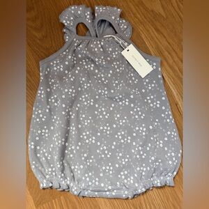 Quincy Mae Gray Floral Baby Romper with White Ditsy Flowers